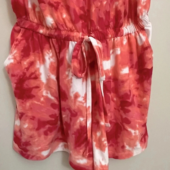 Just Be Tie Dye Romper Shorts Loungewear Pajamas Stretchy Soft Pink White Medium - Picture 3 of 10